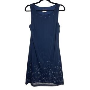 Vintage Y2K 90’s Navy Blue Sleeveless Glitter Floral Mini Shift Dress Large